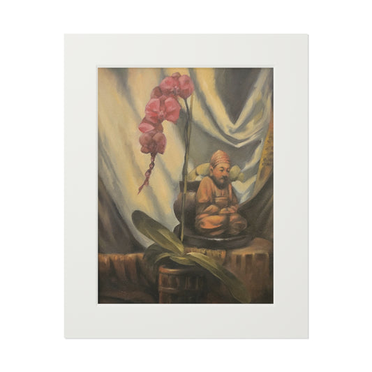 Orchid and little Buddha statue - Framed Fine Art Print