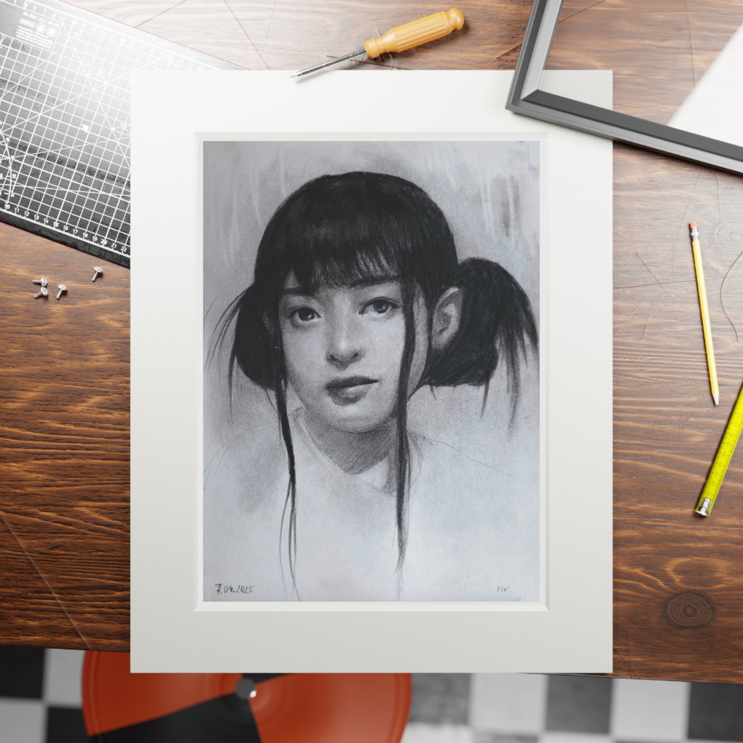 New Jeans Hanni Charcoal Portrait - Framed Fine Art Print