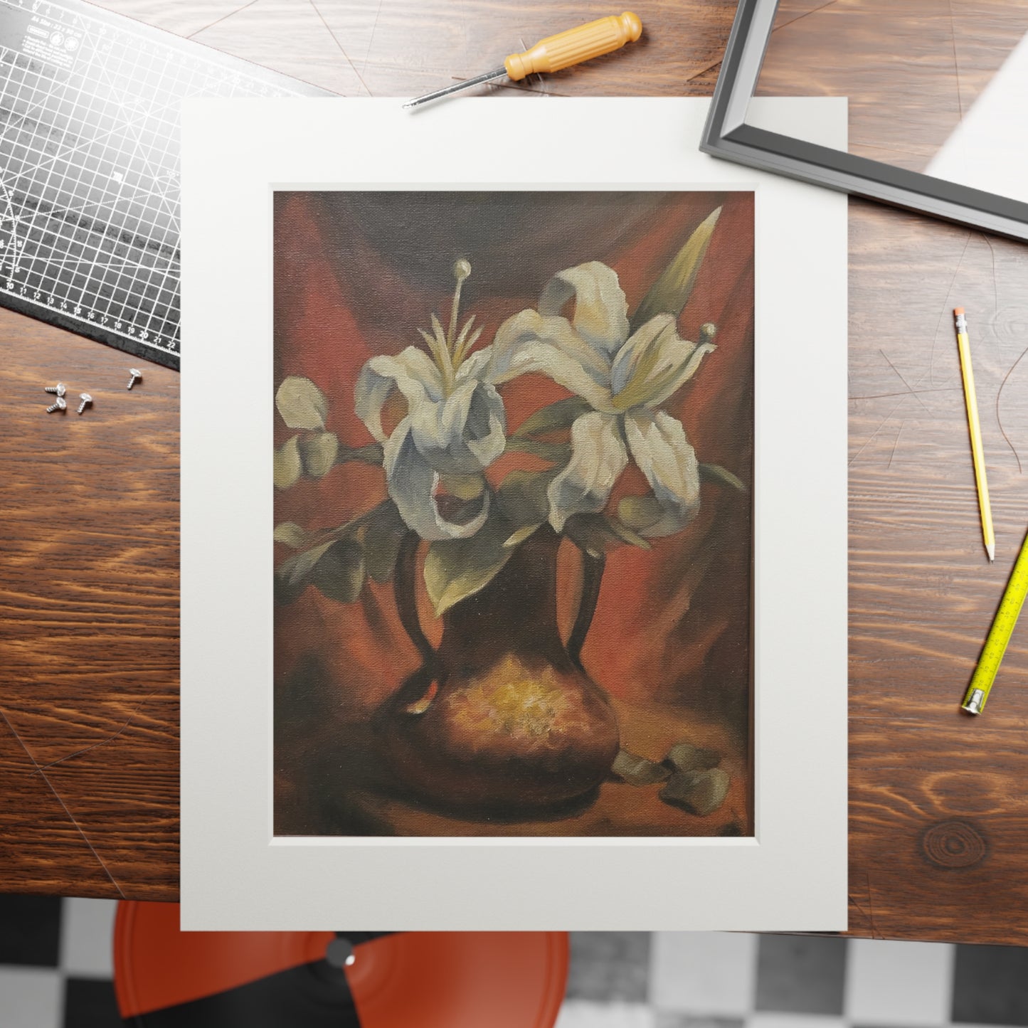 Lilies in a copper vase - Framed Fine Art Print