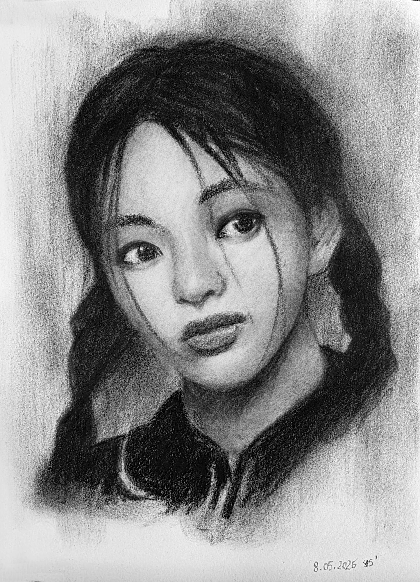 New Jeans Hyein charcoal portrait - A4 (21x29.7cm)