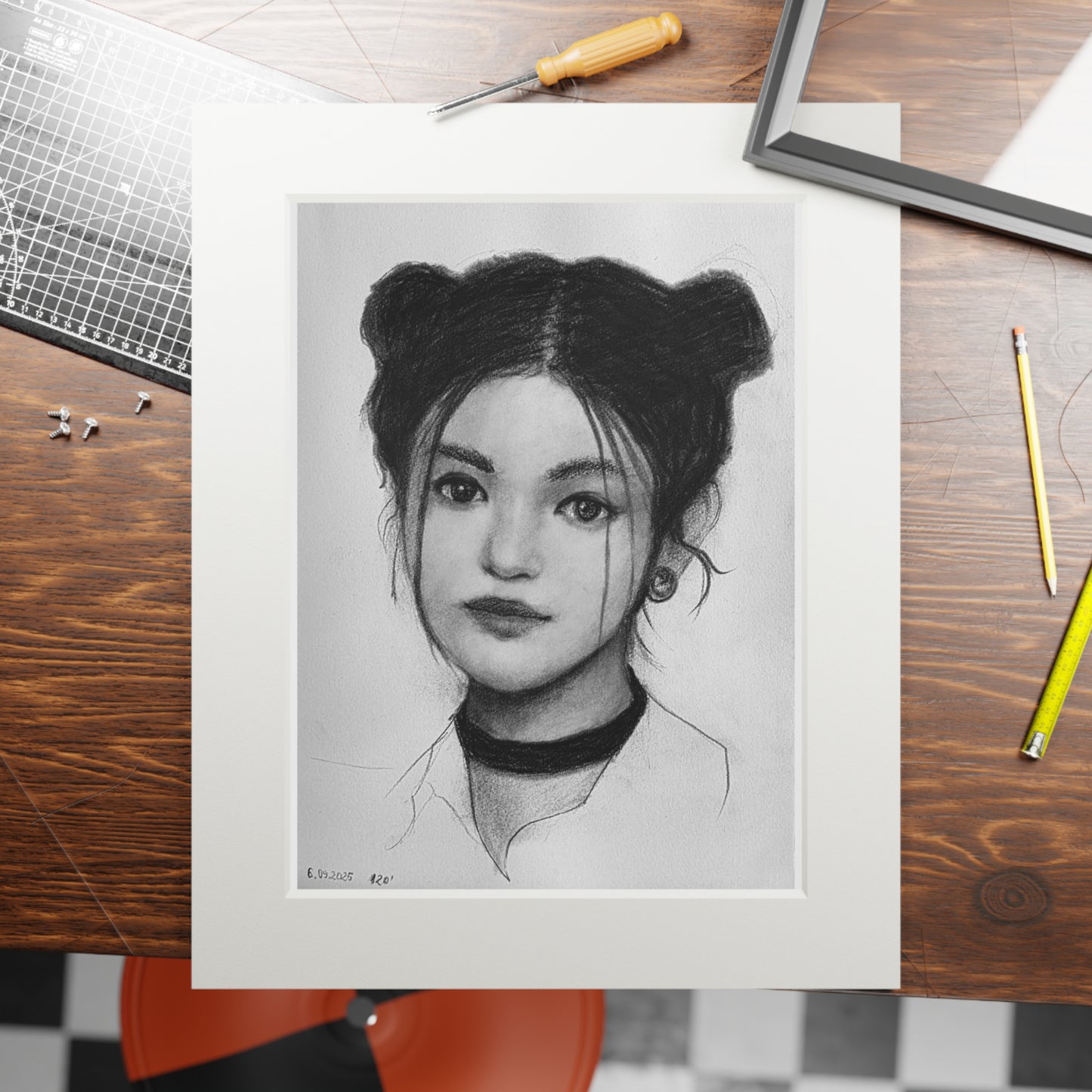 New Jeans Danielle Charcoal Portrait -  Framed Fine Art Print