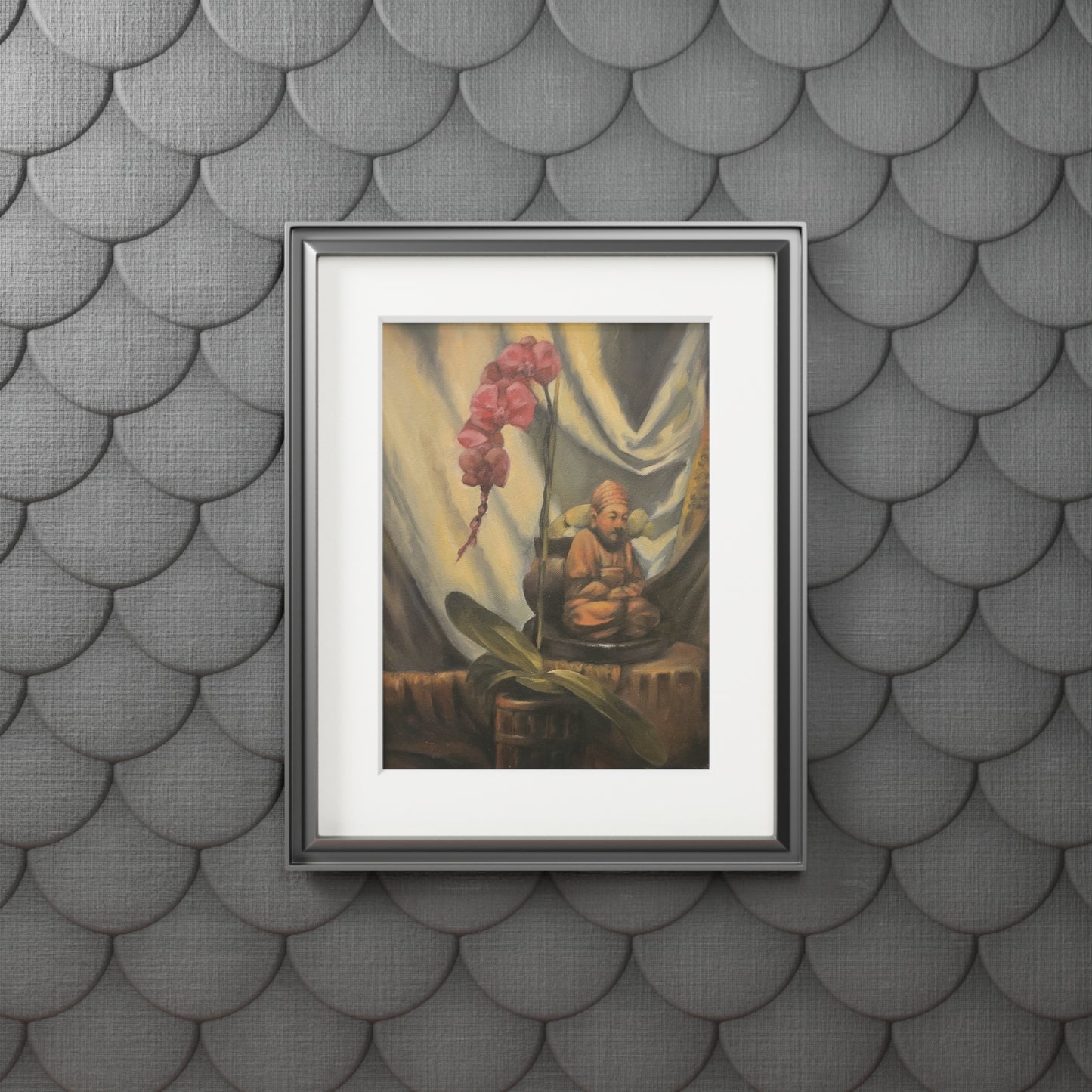 Orchid and little Buddha statue -  Framed Fine Art Print