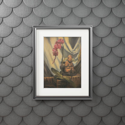 Orchid and little Buddha statue -  Framed Fine Art Print