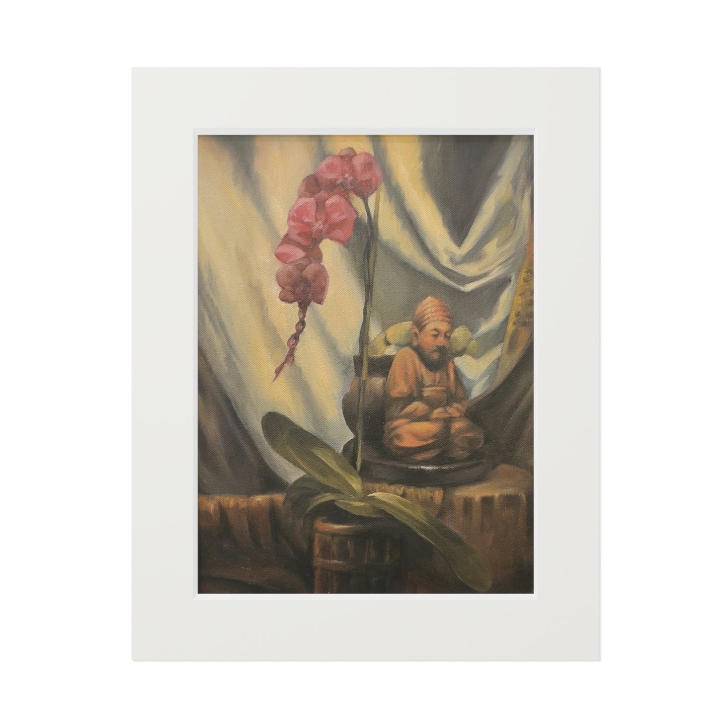 Orchid and little Buddha statue -  Framed Fine Art Print