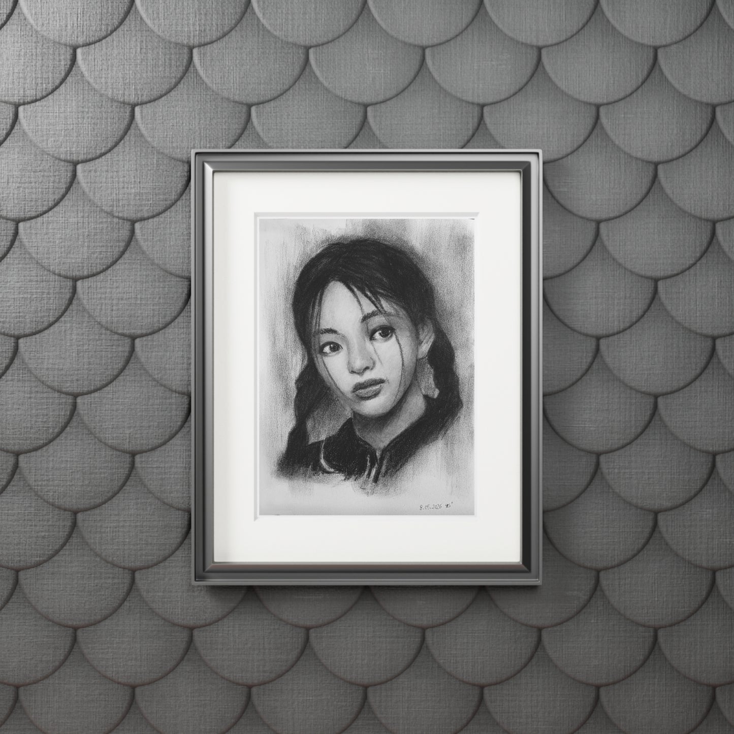 New Jeans Hyein charcoal portrait - A4 (21x29.7cm)