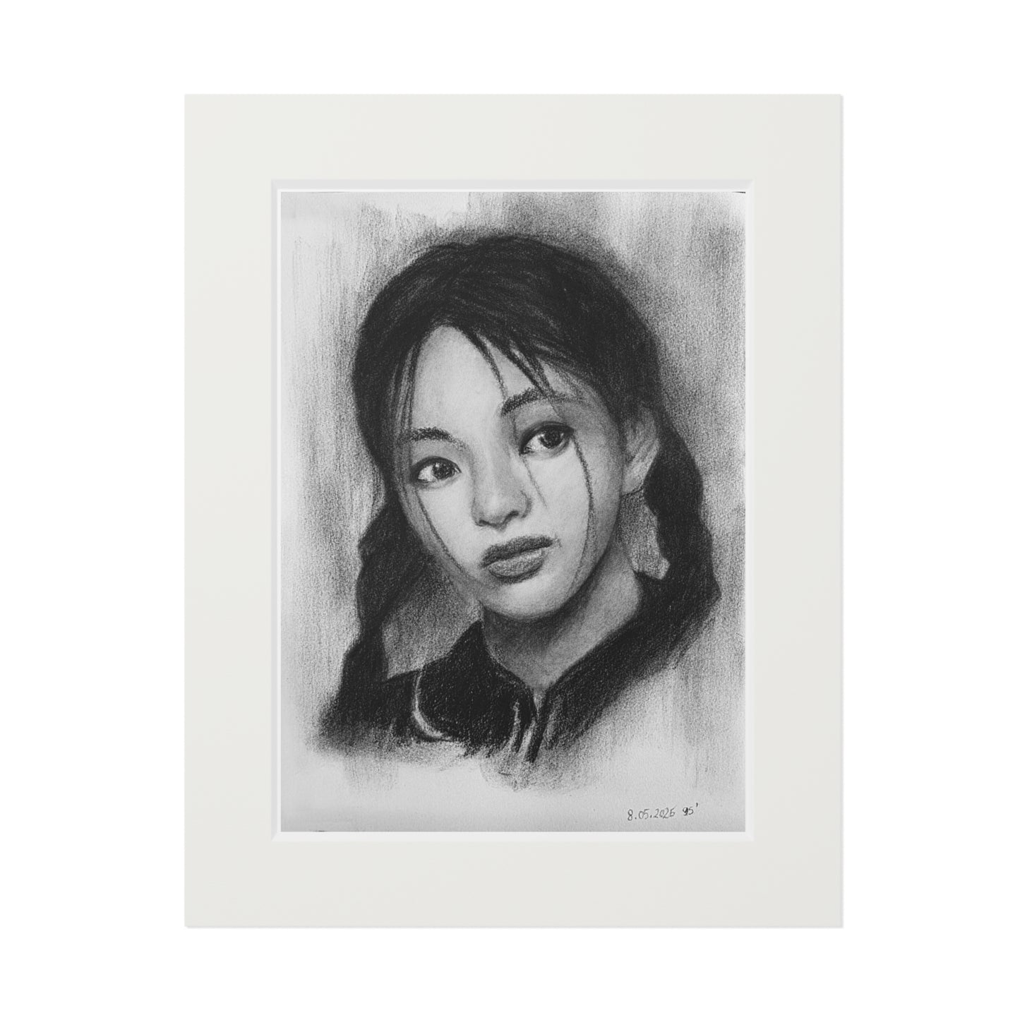 New Jeans Hyein Charcoal Portrait -  Framed Fine Art Print