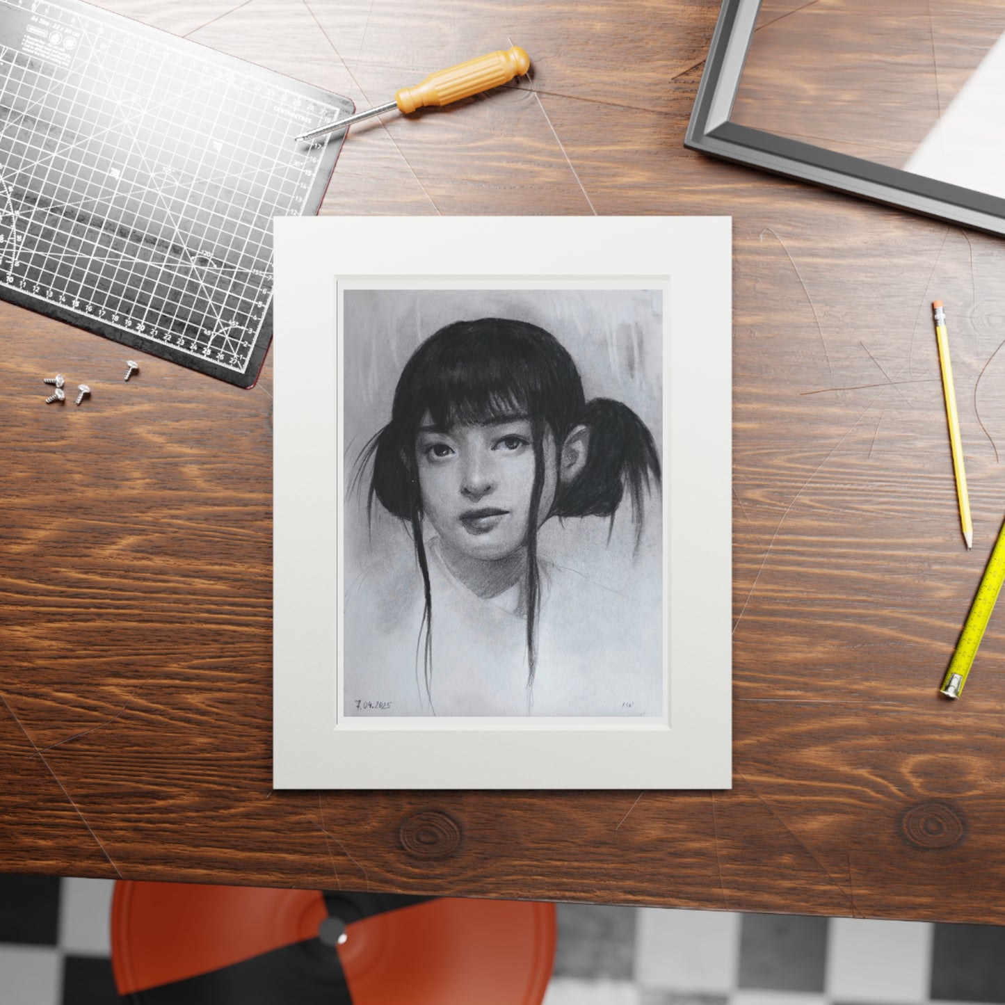 New Jeans Hanni Charcoal Portrait -  Framed Fine Art Print