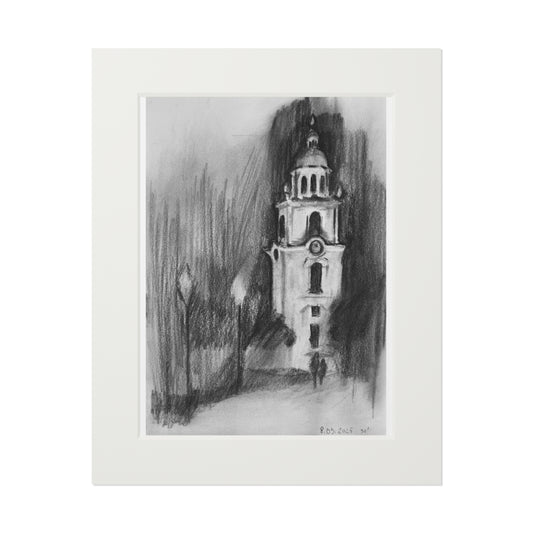 Church tower charcoal drawing - A4 (21x29.7cm)