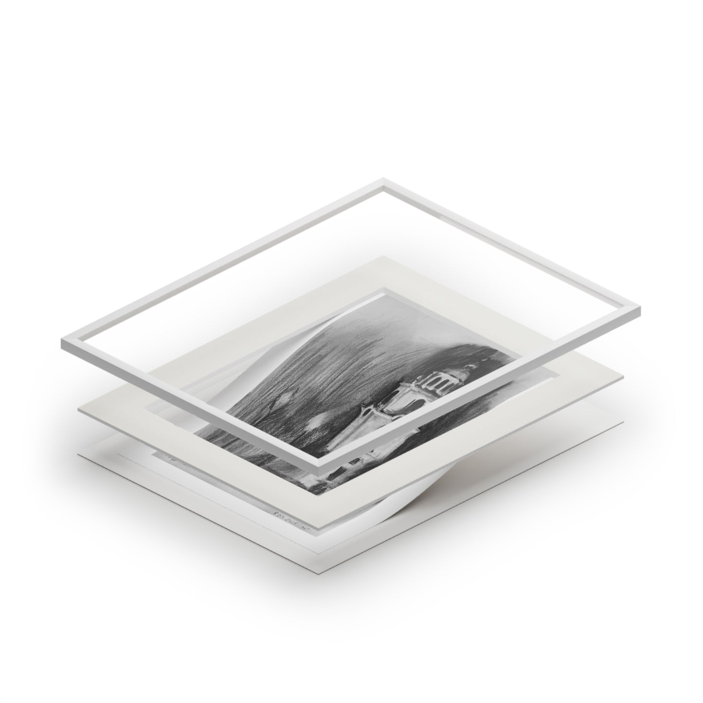 Church Tower Charcoal Drawing -  Framed Fine Art Print