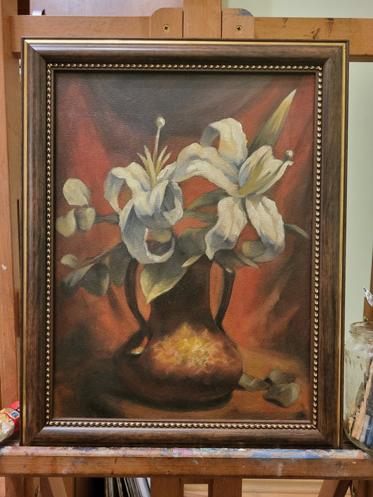 White Lilies - oil on canvas board, 30x40 cm