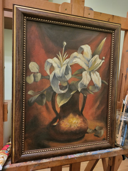 White Lilies - oil on canvas board, 30x40 cm