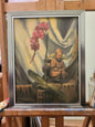 Orchid and little Buddha statue - oil on canvas board, 30x40 cm