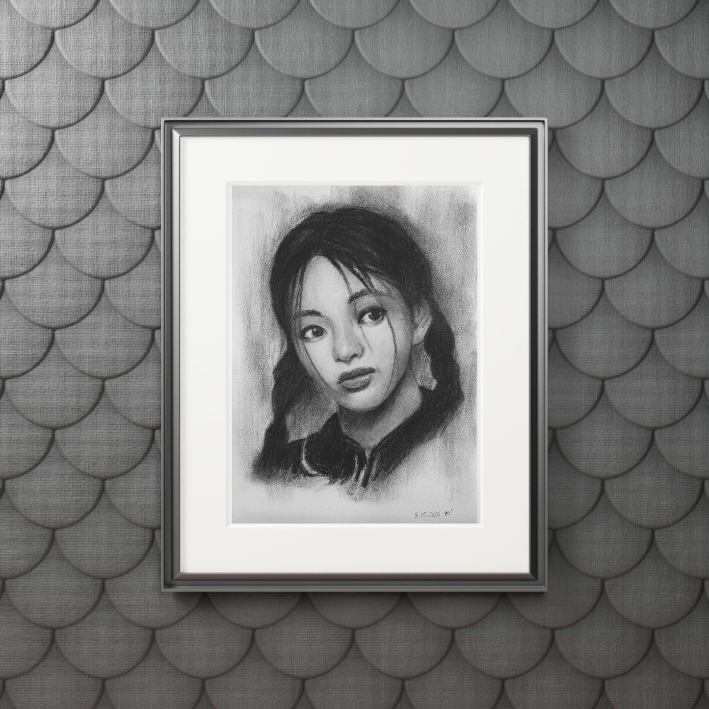New Jeans Hyein Charcoal Portrait -  Framed Fine Art Print