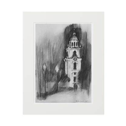 Church Tower Charcoal Drawing -  Framed Fine Art Print