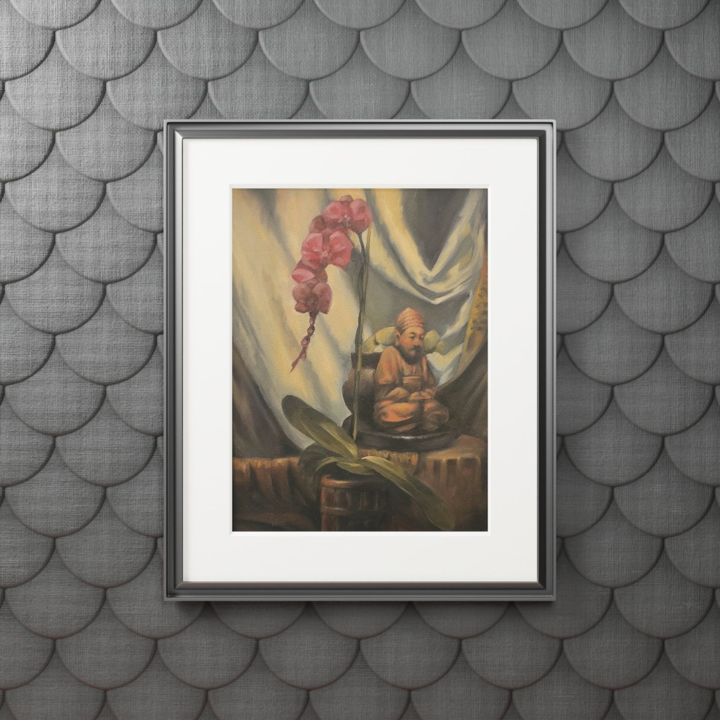 Orchid and little Buddha statue -  Framed Fine Art Print