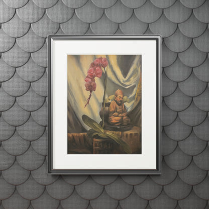 Orchid and little Buddha statue -  Framed Fine Art Print