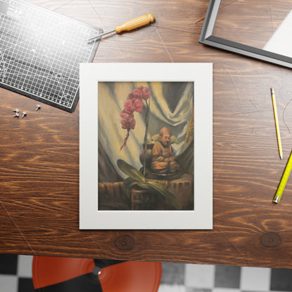 Orchid and little Buddha statue -  Framed Fine Art Print