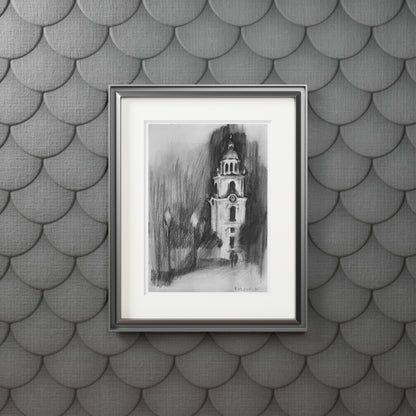 Church tower charcoal drawing - A4 (21x29.7cm)