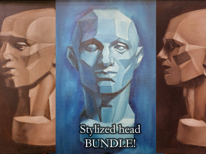 Tryptich - Asaro Stylized Head Studies, 3 PAINTING BUNDLE